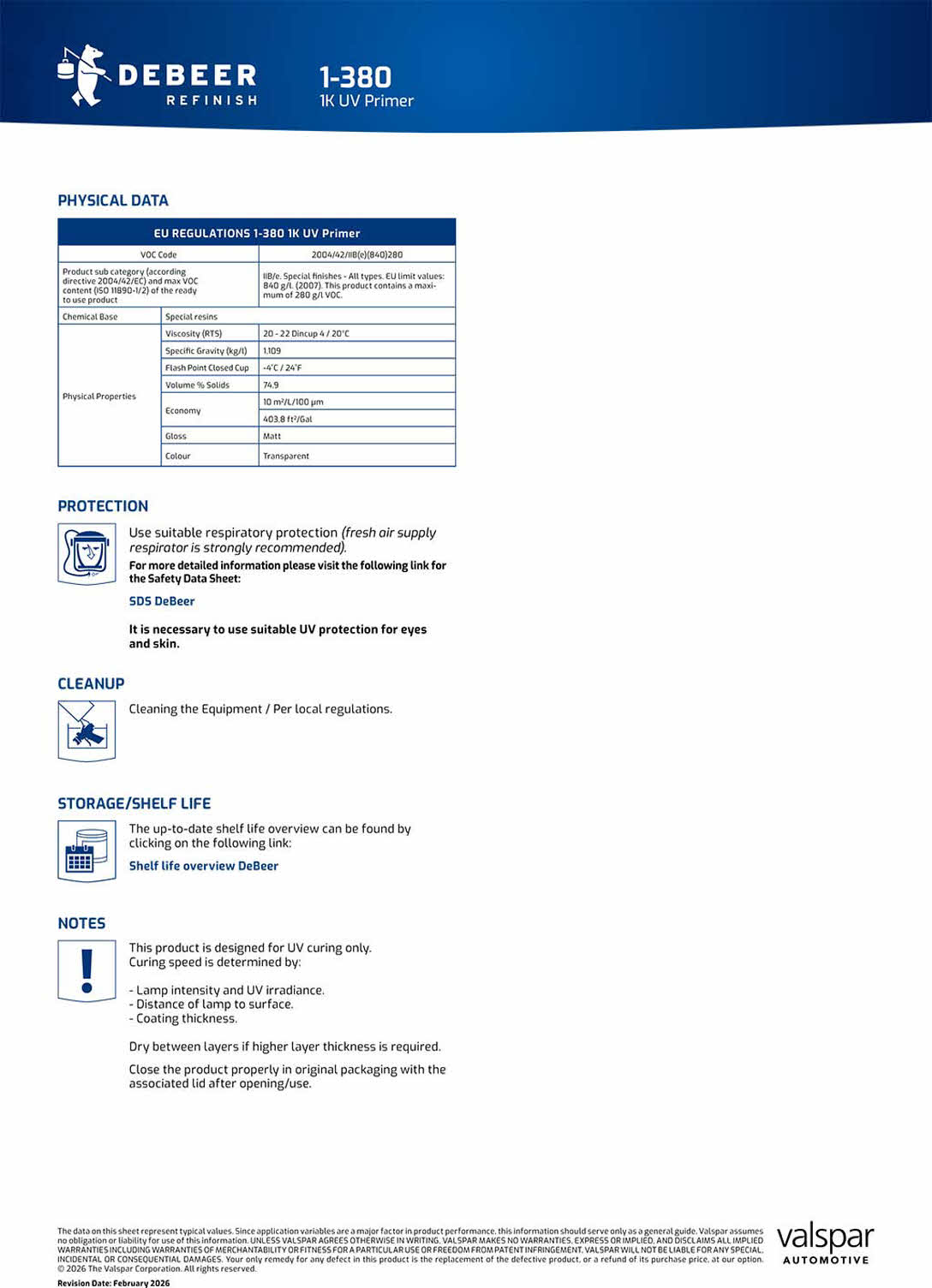 UV Primer 1K 1-380 De beer refinish Technische informatie