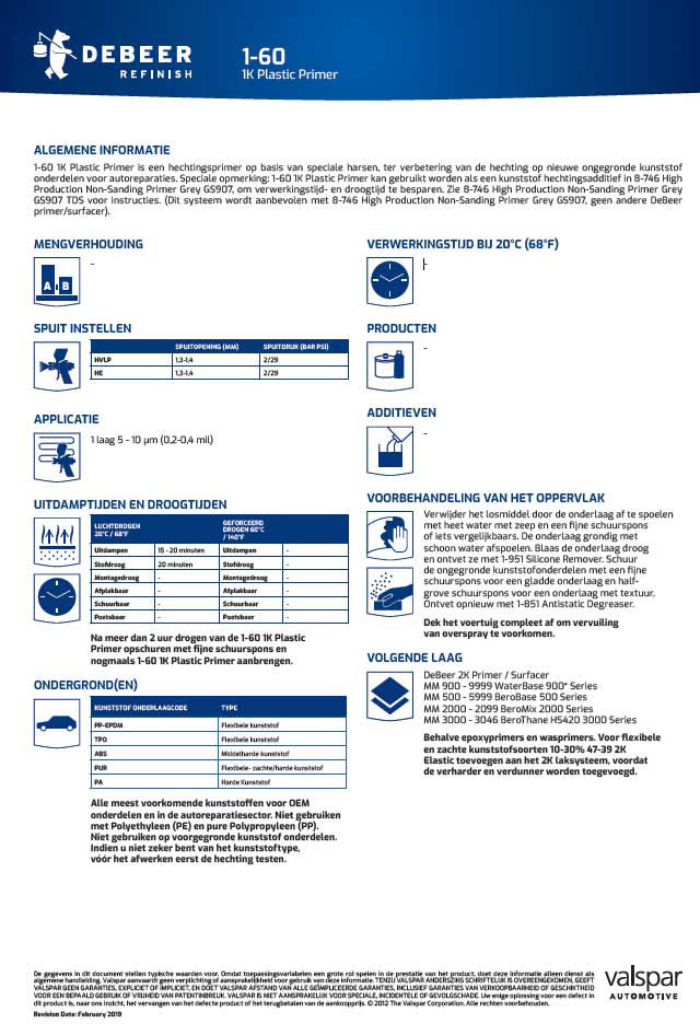 DEBEER REFINISH 1-60 PLASTIC PRIMER.