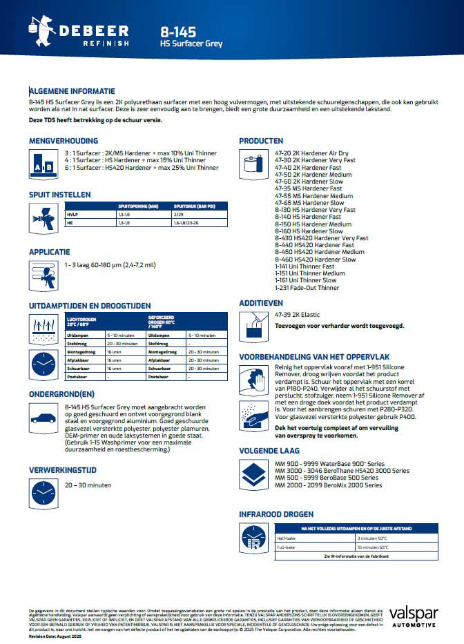 DEBEER REFINISH 8-145 SCHUURFILER PRIMER SURFACER